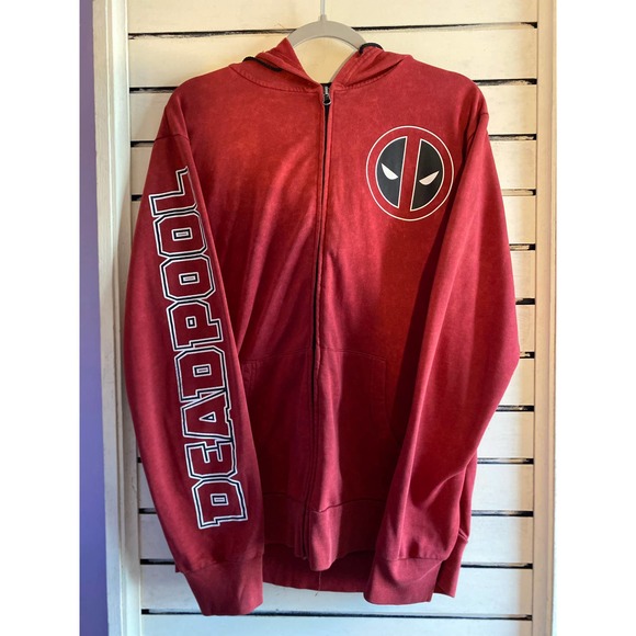 Marvel Deadpool unisex full zip hoodie sweatshirt size medium red DEADPOOL sleev - Picture 5 of 13
